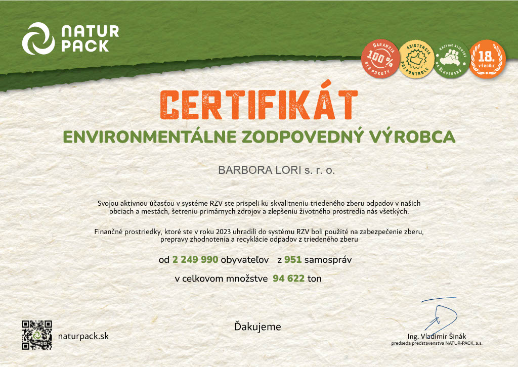 certifikát, enviromentálne zodpovedný výrobca, slovenská prírodná kozmetika